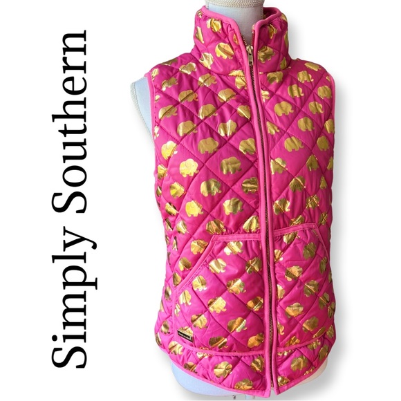 SIMPLY SOUTHERN Pink Elephant Patterned Thin Puffer Vest Sz.  S - Picture 1 of 15
